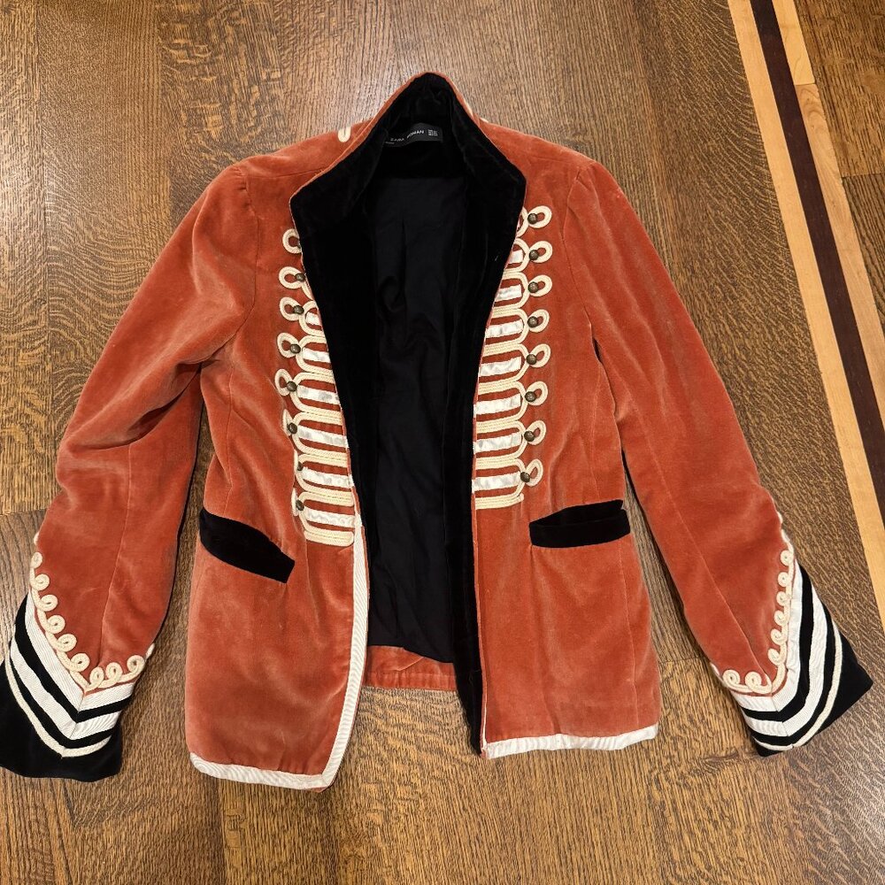 Zara Velvet Military Embroidered Jacket | Size XS
